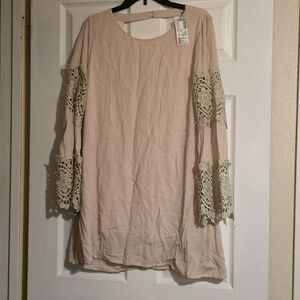 Papaya Pink Dress with Lace Accents